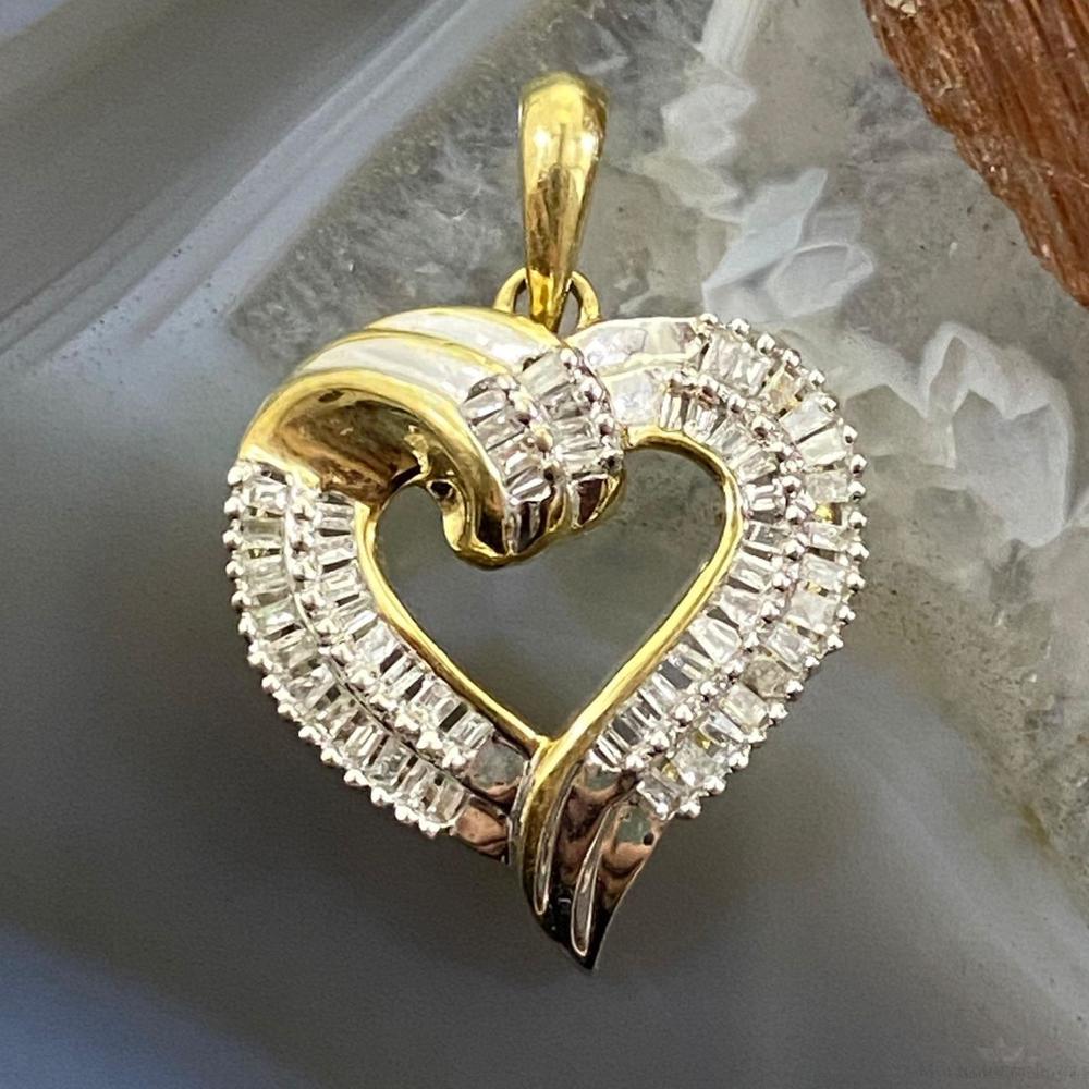10k Two Tone Gold Diamonds Heart Shape Pendant For Women